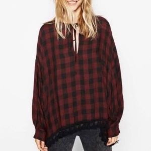 Zara Oversize Top with Tassels at Hem Sz L